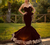 Msddl  Burgundy Elegant Sweetheart Mermaid Prom Dresses 2023  Luxury Gold Appliques Evening Party Gown With Bows Robe De Soiree