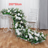 Msddl Large White Artificial Flower Row Ball Fake Plant Runner Wedding Decoration Backdrop Wall Decor Centerpiece Table Floral Party Prop Arrange