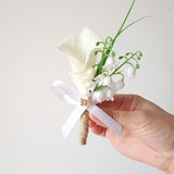 Msddl Boutonniere Wedding Men Accessories White Calla Lily Roses Artificial Flowers Buttonhole Decoration Guests Marriage Corsage Pins