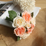 Msddl 9 Branch Rose Bouquet Artificial Flowers Wedding Bride Holding Flowers Home Decoration Floral Party Event Decor Layout Bouquet