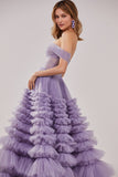 Msddl Lavender Tiered Prom Dresses Sweetheart Off the Shoulder Ruffled Long Evening Dress Lace-up Wedding Party Gown