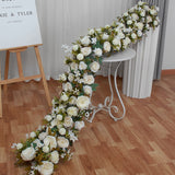 Msddl 2m White Large Artificial Flowers Row Table Runner Rose Peony Fake Green Plants Wedding Decoration Wall Backdrop Decor Floral Party Props