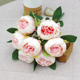 Msddl Simulation 7Head Round Peony Bunch Silk Peonies Flowers for Wedding Flower Arrangement Decoration Bridal Bouquet Home Decoration