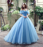 Msddl  Luxury Strapless Blue Prom Dress Princess Off Shoulder Butterfly Design Organza Puff Sleeves Prom Ball Gowns Lace Up Back