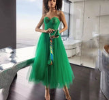 Msddl  Elegant Green Sweetheart Short Prom Dresses 2023 A Line Tea Length Spaghetti Strap Vestidos De Noite Evenig Party Gowns