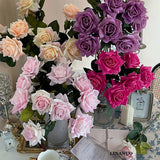 Msddl 4Pc Luxury Feel Big Rose Flower Moisturizing Real Touch Artificial Flowers Wedding Roses Bouquet for Home Living Room Decoration