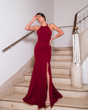 Msddl  New O-Neck Evening Dresses Elegant Backless A-Line Side Slit Elegant Fashion Solid Color Court Train Long Prom Dress