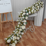 Msddl 2m White Large Artificial Flowers Row Table Runner Rose Peony Fake Green Plants Wedding Decoration Wall Backdrop Decor Floral Party Props