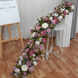 Msddl 2m White Large Artificial Flowers Row Table Runner Rose Peony Fake Green Plants Wedding Decoration Wall Backdrop Decor Floral Party Props