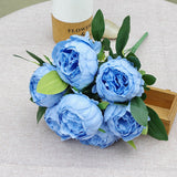 Msddl Simulation 7Head Round Peony Bunch Silk Peonies Flowers for Wedding Flower Arrangement Decoration Bridal Bouquet Home Decoration
