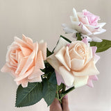 Msddl 4Pc Luxury Feel Big Rose Flower Moisturizing Real Touch Artificial Flowers Wedding Roses Bouquet for Home Living Room Decoration