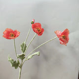 Msddl 4Pc 4 Head Poppies Artificial Silk Flowers Flocking Poppy Wedding Background Flower Arrangement Fake Flowers Party Home Decor