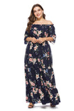 Msddl  Plus Size Beach Evening Dress Off-The-Shoulder Chiffon Printing Summer Dress For Women Half-Sleeve A-Line Long Party Prom Gowns