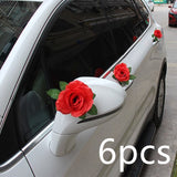 Msddl White Artificial Rose Flowers Ribbons Car Wedding Decoration Bridesmaid Car Door Arrangement Handle Silk Hanging Fake Flowers