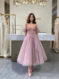 Msddl  Sexy Simple Short Prom Dresses Off The Shoulder Corset Tulle Tea Length Formal Evening Gowns Lace Up Back