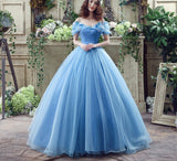 Msddl  Luxury Strapless Blue Prom Dress Princess Off Shoulder Butterfly Design Organza Puff Sleeves Prom Ball Gowns Lace Up Back