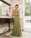 Msddl  New O-Neck Evening Dresses Elegant Backless A-Line Side Slit Elegant Fashion Solid Color Court Train Long Prom Dress