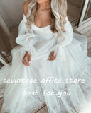 Msddl Modern Tulle Wedding Dresses Sweetheart Puff Sleeves A-Line Pleat Boho Wedding Gown Country Bridal Gown Plus Size