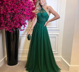 Msddl  Green Soft Tulle Prom Dresses 2023 Long A Line One Shoulder Pleats Party Gowns Tulle Sashes Evening Dress