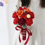 Msddl 1Bunch Finished Product Knitted Flower Rose Holding Flowers Wedding Decorate Hand-woven Bouquet Birthday Gift Artificial Flowers