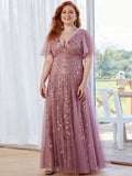 Msddl  Plus Size Prom Dresses Romantic Shimmery V-Neck Ruffle Sleeves 2023 Classic Maxi Long Evening Gowns Vestidos De Gala