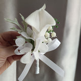 Msddl Boutonniere Wedding Men Accessories White Calla Lily Roses Artificial Flowers Buttonhole Decoration Guests Marriage Corsage Pins