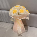 Msddl 1Bunch Finished Product Knitted Flower Rose Holding Flowers Wedding Decorate Hand-woven Bouquet Birthday Gift Artificial Flowers