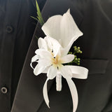 Msddl Boutonniere Wedding Men Accessories White Calla Lily Roses Artificial Flowers Buttonhole Decoration Guests Marriage Corsage Pins