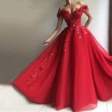 Msddl  Red Appliques Sequins Tulle Off The Shoulder Prom Dresses 2023 Women Party Night Vestidos A-Line Evening Formal Gowns