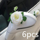 Msddl White Artificial Rose Flowers Ribbons Car Wedding Decoration Bridesmaid Car Door Arrangement Handle Silk Hanging Fake Flowers