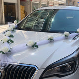 Msddl White Artificial Rose Flowers Ribbons Car Wedding Decoration Bridesmaid Car Door Arrangement Handle Silk Hanging Fake Flowers