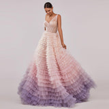 Msddl Colorful Tiered Ruffled Tulle Prom Dresses Beading Crystal Pleat Ruched Long Evening Gowns Wedding Party Dress