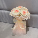 Msddl 1Bunch Finished Product Knitted Flower Rose Holding Flowers Wedding Decorate Hand-woven Bouquet Birthday Gift Artificial Flowers