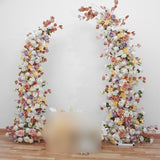 Msddl Wedding Decoration Flowers White Champagne Floral Arrangement Horn Moon Shape Table Centerpieces Ball Artificial Flower Stand Decor