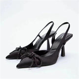 Msddl TRAF Womens Transparent Pumps Woman High Heels Luxury Sparkly Bow Slingback Pumps Clear Rhinestone Weddings Bridal Sandals