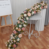 Msddl 2m White Large Artificial Flowers Row Table Runner Rose Peony Fake Green Plants Wedding Decoration Wall Backdrop Decor Floral Party Props