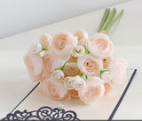 Msddl 24Heads Small Camellia Bunch Artificial Silk Flower Bridal Bouquet Wedding Decor Fake Tea Rose Flowers Party Home Display Floral