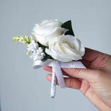 Msddl White Wedding Bouquet for Bride Bridesmaid Silk Roses Artificial Flowers Boutonniere Mariage Bouquet Wedding Accessories Corsage