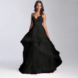 Msddl  Spaghetti Strap Deep V-Neck Cocktail Dresses A-Line Mesh Party Temperament Elegant High Sexy Court Train Long Prom Dress