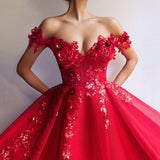 Msddl  Red Appliques Sequins Tulle Off The Shoulder Prom Dresses 2023 Women Party Night Vestidos A-Line Evening Formal Gowns