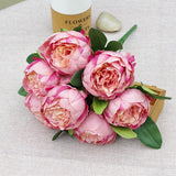 Msddl Simulation 7Head Round Peony Bunch Silk Peonies Flowers for Wedding Flower Arrangement Decoration Bridal Bouquet Home Decoration