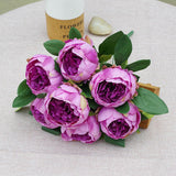 Msddl Simulation 7Head Round Peony Bunch Silk Peonies Flowers for Wedding Flower Arrangement Decoration Bridal Bouquet Home Decoration