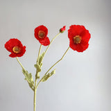 Msddl 4Pc 4 Head Poppies Artificial Silk Flowers Flocking Poppy Wedding Background Flower Arrangement Fake Flowers Party Home Decor