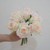 Msddl 6Pc Feel Moisturizing Rose Bouquet Real Touch Flower Home Living Room Decor Wedding Party Event Flower Arrangement Bride Bouquet