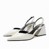 Msddl 2023 TRAF White Summer Block Heel Pumps For Women Elegant Pointed Toe Heeled Slingback Pumps Office Lady Heels Plus Size