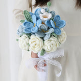 Msddl 1Bunch Finished Product Knitted Flower Rose Holding Flowers Wedding Decorate Hand-woven Bouquet Birthday Gift Artificial Flowers