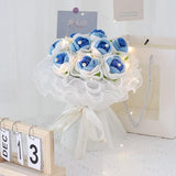 Msddl 1Bunch Finished Product Knitted Flower Rose Holding Flowers Wedding Decorate Hand-woven Bouquet Birthday Gift Artificial Flowers