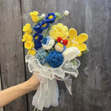 Msddl 1Bunch Finished Product Knitted Flower Rose Holding Flowers Wedding Decorate Hand-woven Bouquet Birthday Gift Artificial Flowers