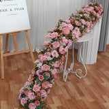 Msddl 2m White Large Artificial Flowers Row Table Runner Rose Peony Fake Green Plants Wedding Decoration Wall Backdrop Decor Floral Party Props