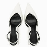 Msddl 2023 TRAF White Summer Block Heel Pumps For Women Elegant Pointed Toe Heeled Slingback Pumps Office Lady Heels Plus Size